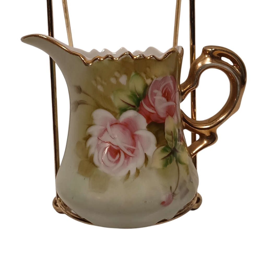 Lefton China Creamer 3 1/2 Inch Heritage Green Rose 3066 VTG - Picture 10 of 16